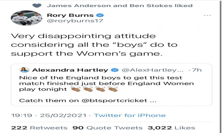 Rory Burns Tweet